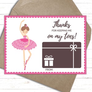 Printable Dance Teacher Thank You Card | Gift Card Holder | Dance Teacher Appreciation | Dance Teacher Gift  |  Ballet Teacher Gift
