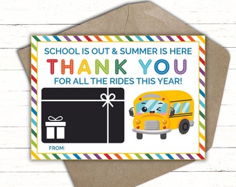 Bus Driver Thank You Gift Card Holder | Bus Driver Appreciation Gift  | End of School Year Gift | Bus Driver Thank You Card