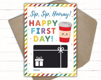 Sip Sip Hooray ハッピー ファースト デー ギフト カード ホルダー 新学期の先生へのプレゼント ハッピー ファースト デー オブ スクール