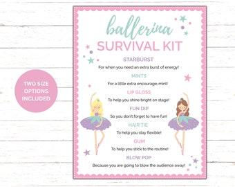 Printable Ballerina Survival Kit | Dance Recital Gift Idea| Ballerina Gift| Dance Studio Gift | Dance Treat Bags