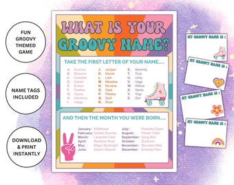 Afdrukbare game What is Your Groovy Name | Groovy-feestspel met thema | Groovy-namenspel