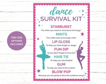 Printable Dance Survival Kit | Dance Recital Gift Idea| Dancer Gift| Dance Studio Gift | Dance Treat Bags