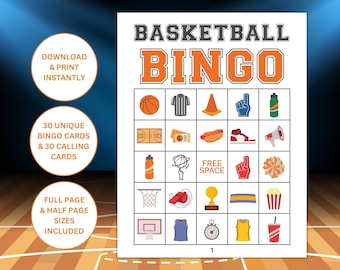 30 Printable Basketball Themed Bingo Cards | Basketball Watch Party Game | Basketball Party Activity | Game Day Party