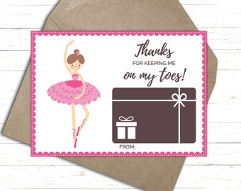 Printable Dance Teacher Thank You Card | Gift Card Holder | Dance Teacher Appreciation | Dance Teacher Gift  |  Ballet Teacher Gift