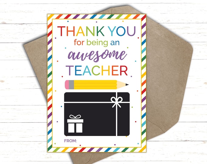 End of Year Teacher Gift, Printable Gift Card Holder Bundle ...