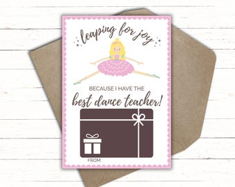 Blonde Ballerina Thank You Card, Printable Dance Teacher Thank You Gift Card Holder, Dance Teacher Appreciation, Dance Teacher Gift