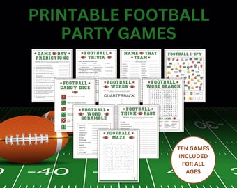 10 Printable Football Party Games | Football Watch Party Games | Big Game Games| Game Day Party | Football Party Downloads