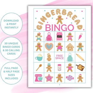 30 druckbare Bingokarten mit Lebkuchenmotiven | Lebkuchen-Partyspiele | Lebkuchen Plätzchen Dekorieren Gesellschaftsspiel | Lebkuchen-Babyparty