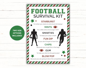Printable Football Survival Kit | Football Player Gift Idea| Football Team Gift Bag Idea | Football Team Goodie Bag | Football Game Day Gift