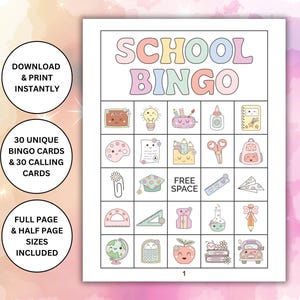 30 Printable Back to School Bingo Cards | Back to School Games for Teachers | Classroom Games | School Bingo Set | Preschool Activities