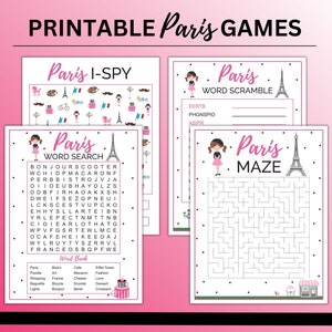 Printable Paris Games | Paris Activity Set | Paris Party Games | Paris Games Bundle