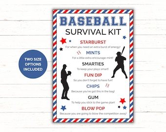 Printable Baseball Survival Kit | Baseball Player Gift Idea| Baseball Team Gift Bag Idea | Baseball Team Goodie Bag | Baseball Game Day Gift