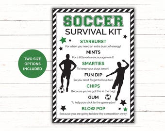 Printable Boys Soccer Survival Kit | Soccer Player Gift Idea| Soccer Team Gift Bag Idea | Soccer Team Goodie Bag | Soccer Game Day Snack