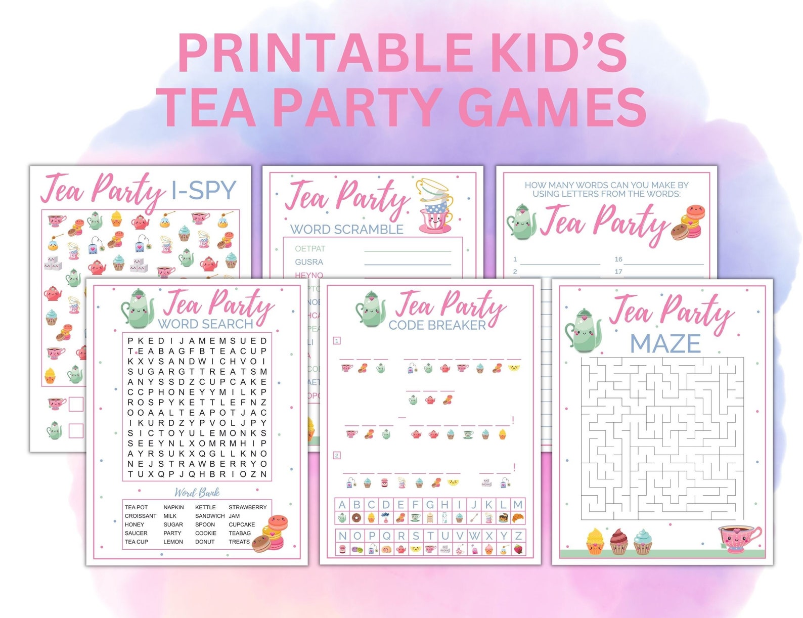 Printable Tea Party Games | Kid's Tea Party Activity Set | Children's ...