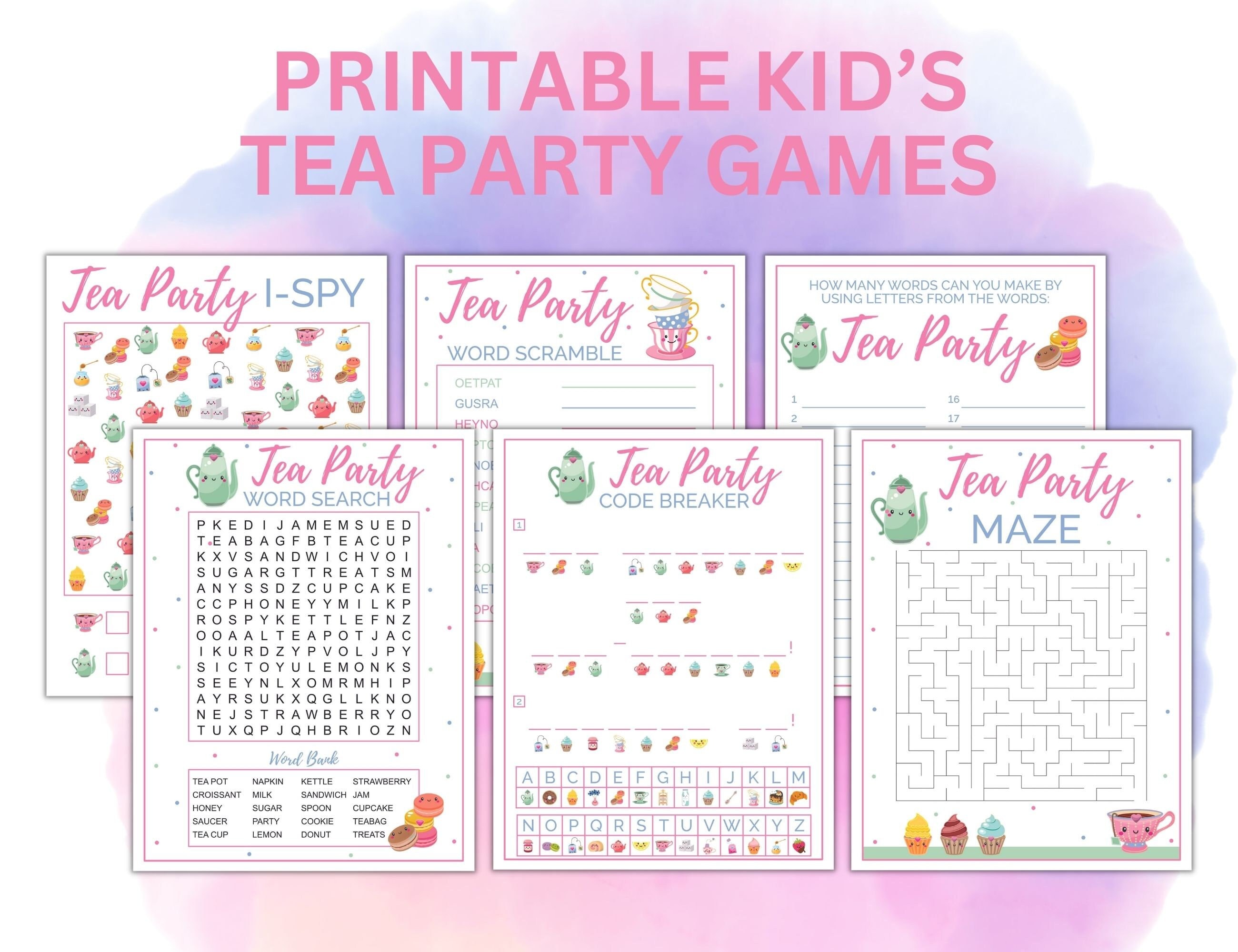 Printable Tea Party Games Kid's Tea Party Activity Set Children's Tea