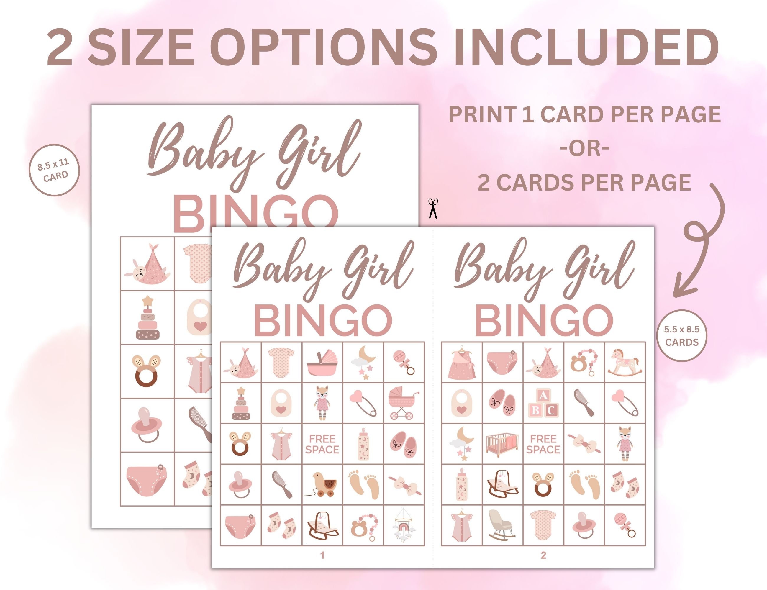 30 Printable Baby Girl Themed Bingo Cards | Baby Shower Games | Baby ...