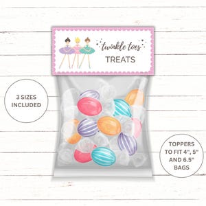 Afdrukbare ballerina-traktatietastopper | Gunst balletfeest | Cadeau-idee dansoverweging| Dansercadeau| Dansstudiocadeau | Danszakjes met lekkernijen