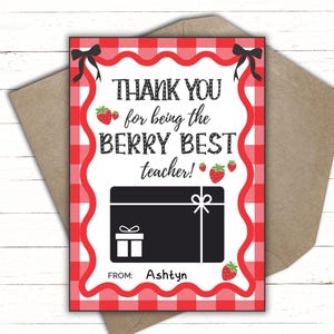 Berry Best Teacher Thank You Gift Card Holder | Berry Teacher Appreciation Gift | Melhor professor de todos os tempos | Cartão de professor de morango