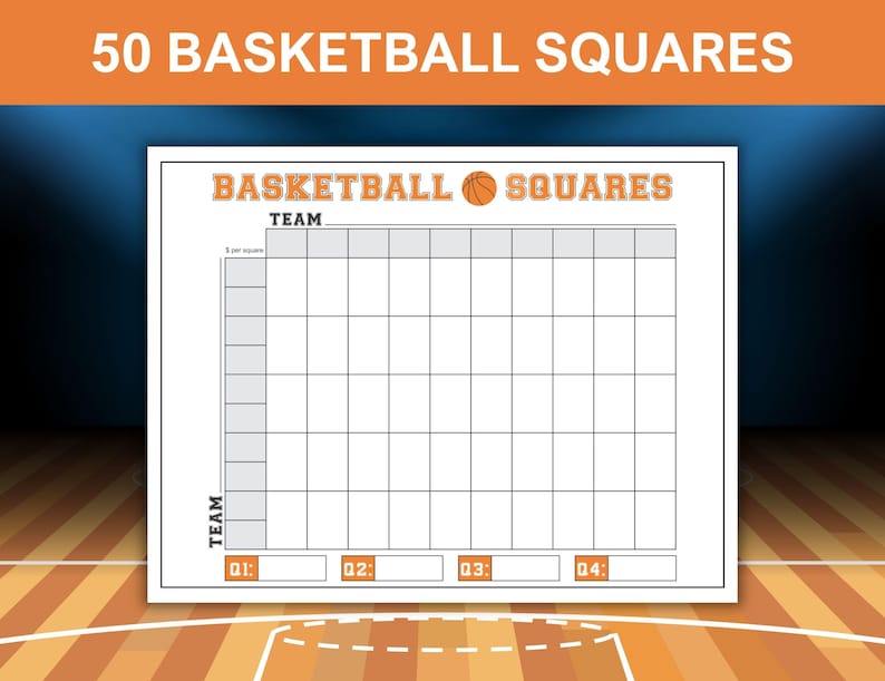 Basketball Squares Printable Game Board, 50 Square Basketball Pool, 50 ...