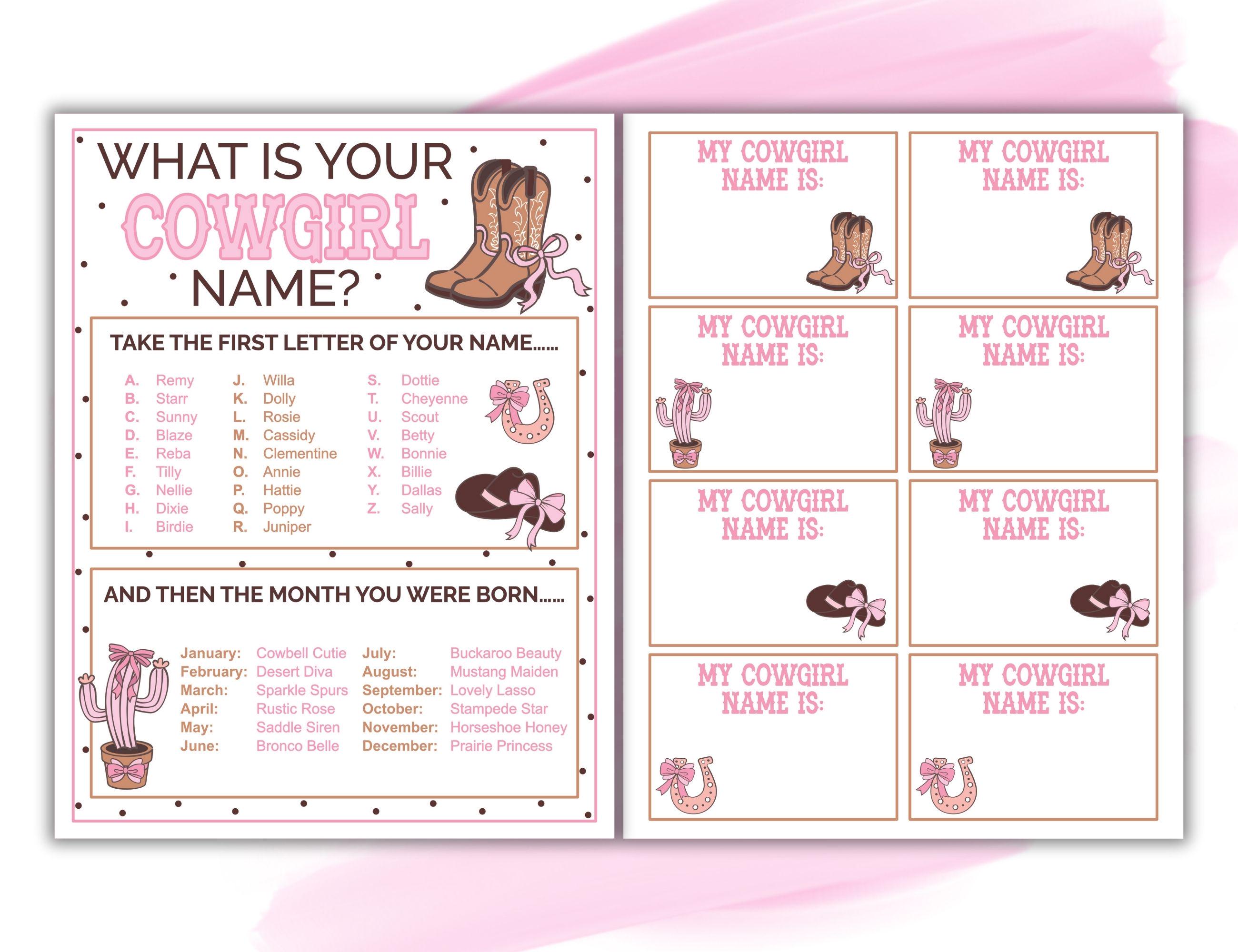 What is Your Cowgirl Name Printable Game With Name Tags | Cowgirl ...