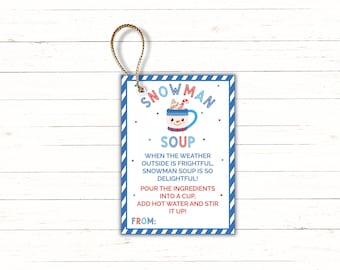 Adorno para bolsa de golosinas de sopa de muñeco de nieve/Etiqueta para sopa de muñeco de nieve/Recuerdos de chocolate caliente/Recuerdos de fiesta en el aula/Recuerdos de chocolate caliente