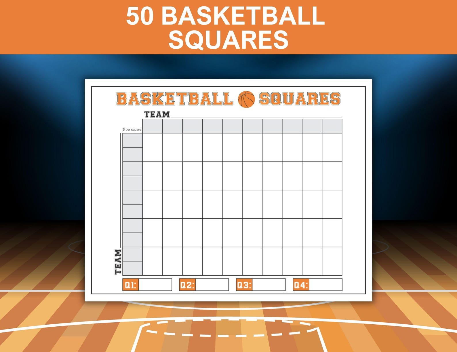 Basketball Squares Printable Game Board, 50 Square Basketball Pool, 50 ...