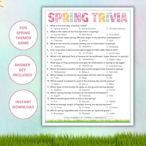 Spring Trivia Printable Game | Spring Party Games | Spring Activity | Spring Quiz | Spring Themed Party Trivia Questions