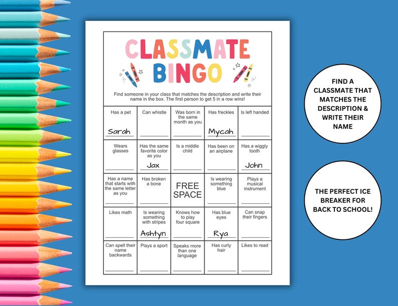 Back to School Bingo Cards | Mingle Bingo | Kids Ice Breaker Games ...