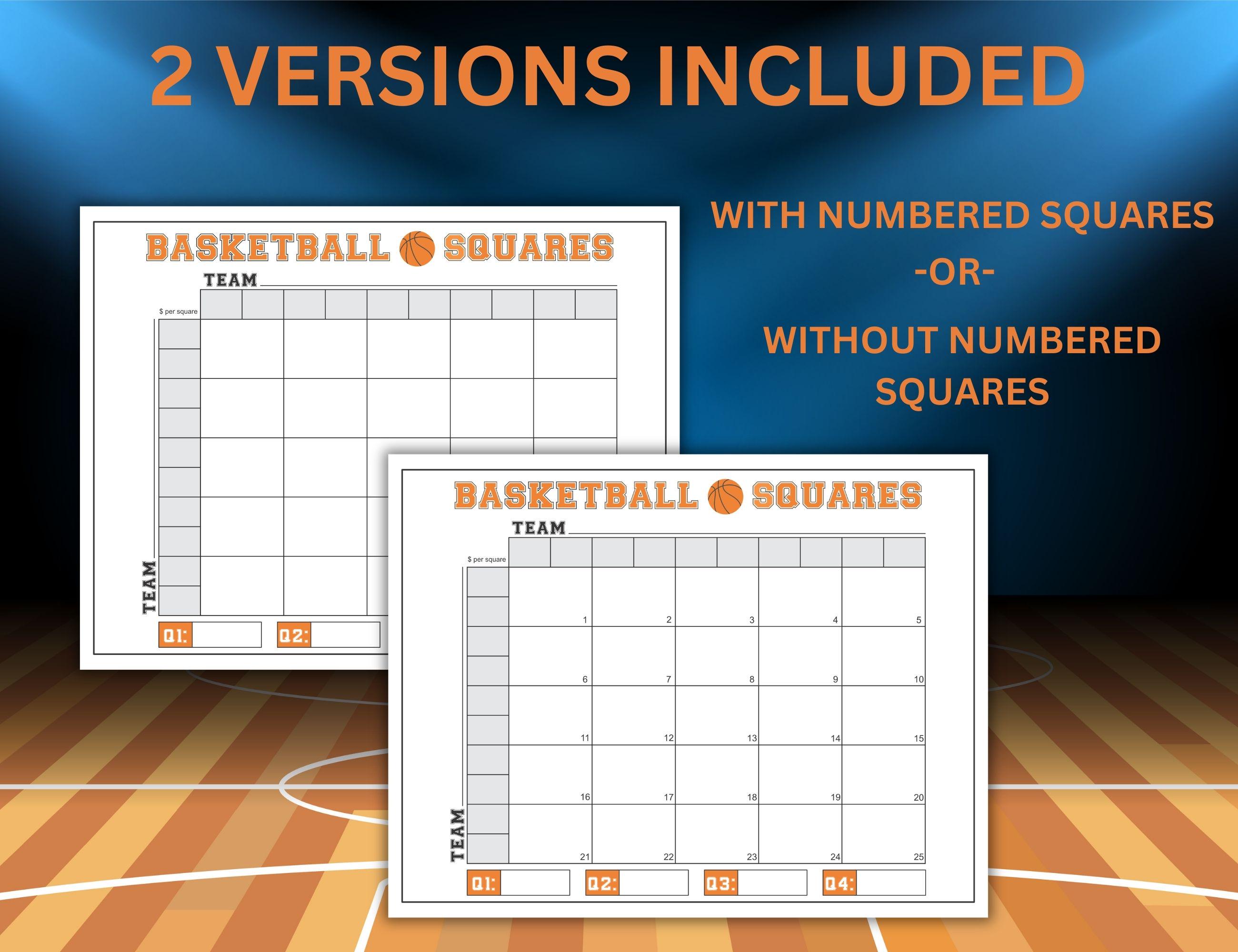 Basketball Squares Printable Game Board, 25 Square Basketball Pool, 25 ...