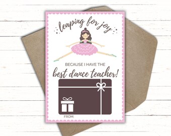 Ballerina Thank You Card, Printable Dance Teacher Thank You Gift Card Holder, Dance Teacher Gift Card Holder, Ballet Teacher Gift