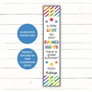 Presentes de fim de ano letivo com bastão luminoso | Etiqueta para suporte de bastão luminoso | Presente para férias de verão | Lembrancinhas de festa de verão para crianças | Festa de fim de ano letivo