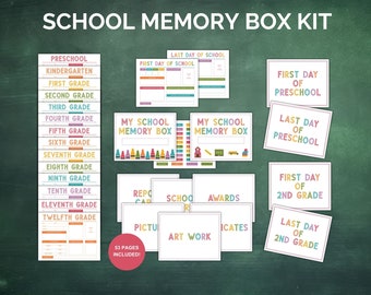 Kit de caja de recuerdos escolares imprimible / Diario de recuerdos escolares para niños / Hojas de recuerdos de regreso a clases / Organizador escolar / Carpeta de recuerdos escolares