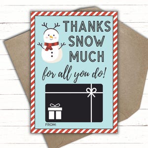 pour carte cadeau Merci Snow Much | Bonhomme de neige d'hiver en cadeau de remerciement pour le personnel de la garderie | Cadeau d'appréciation client | Carte Bonhomme de neige