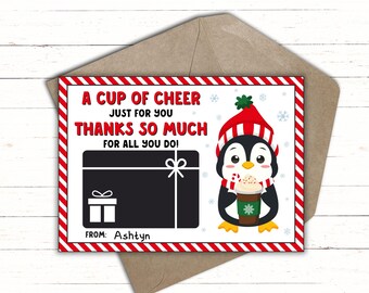 Eine Tasse Jubelgeschenk Kartenhalter, Winter Lehrer Wertschätzung Geschenk, Winter Personal Geschenk, Kaffee Geschenk Kartenhalter, Winter Pause Geschenk für Lehrer