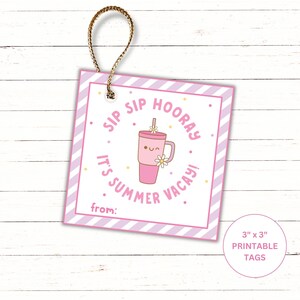 Sip Sip Hooray Summer Vacay Gift Tags | Tumbler Gift Tag for Teacher | Tumbler Tags End of Year | Summer Break Gift | Drink Gifts