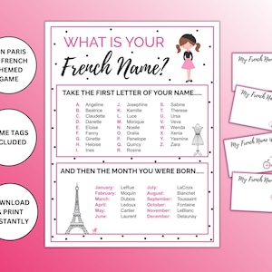 What Is Your French Name Printable Game | Paris Themed Party Game | Paris Name Game |