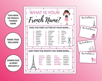 What Is Your French Name Printable Game | Paris Themed Party Game | Paris Name Game |
