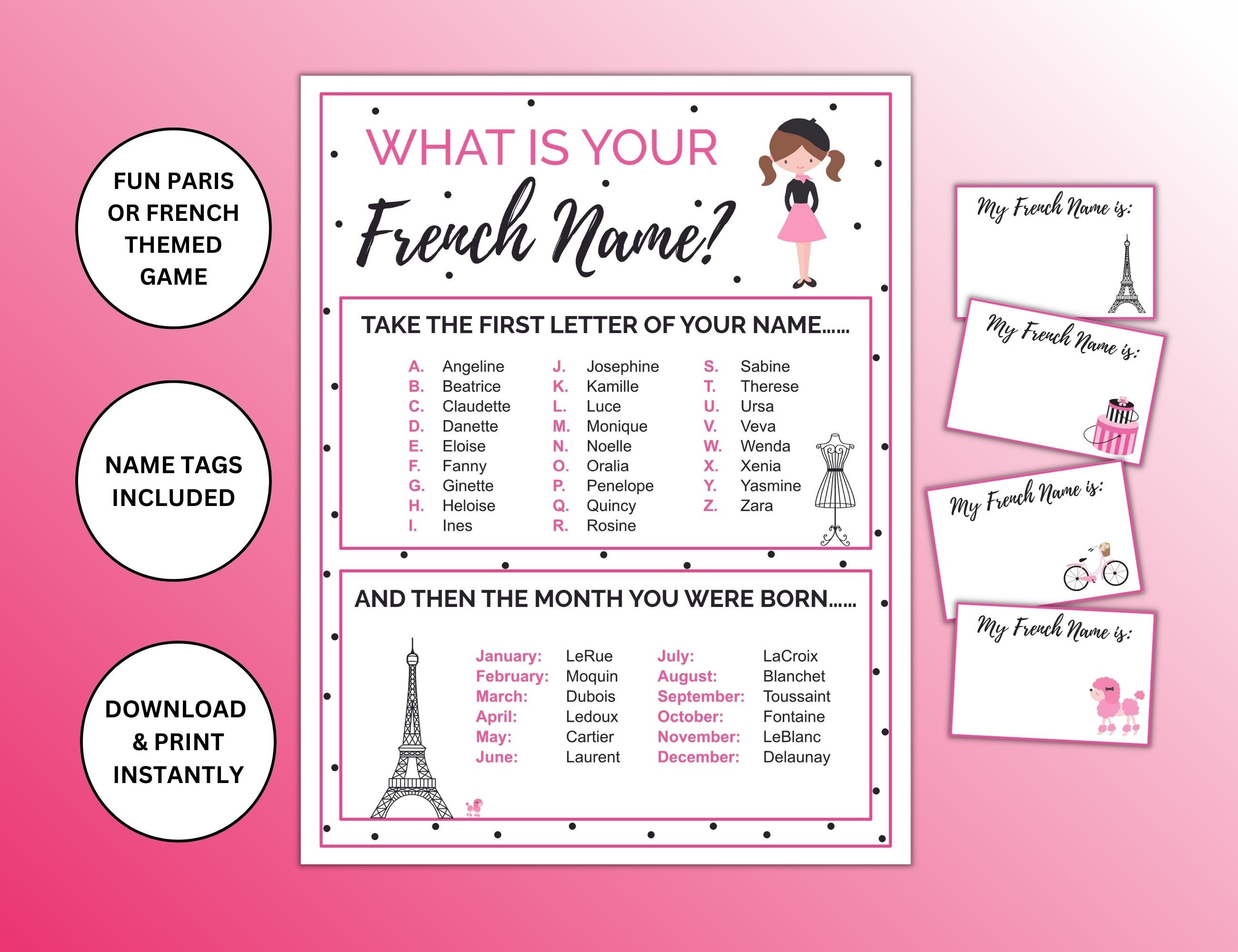 What is Your French Name Printable Game Paris Themed Party -  Australia