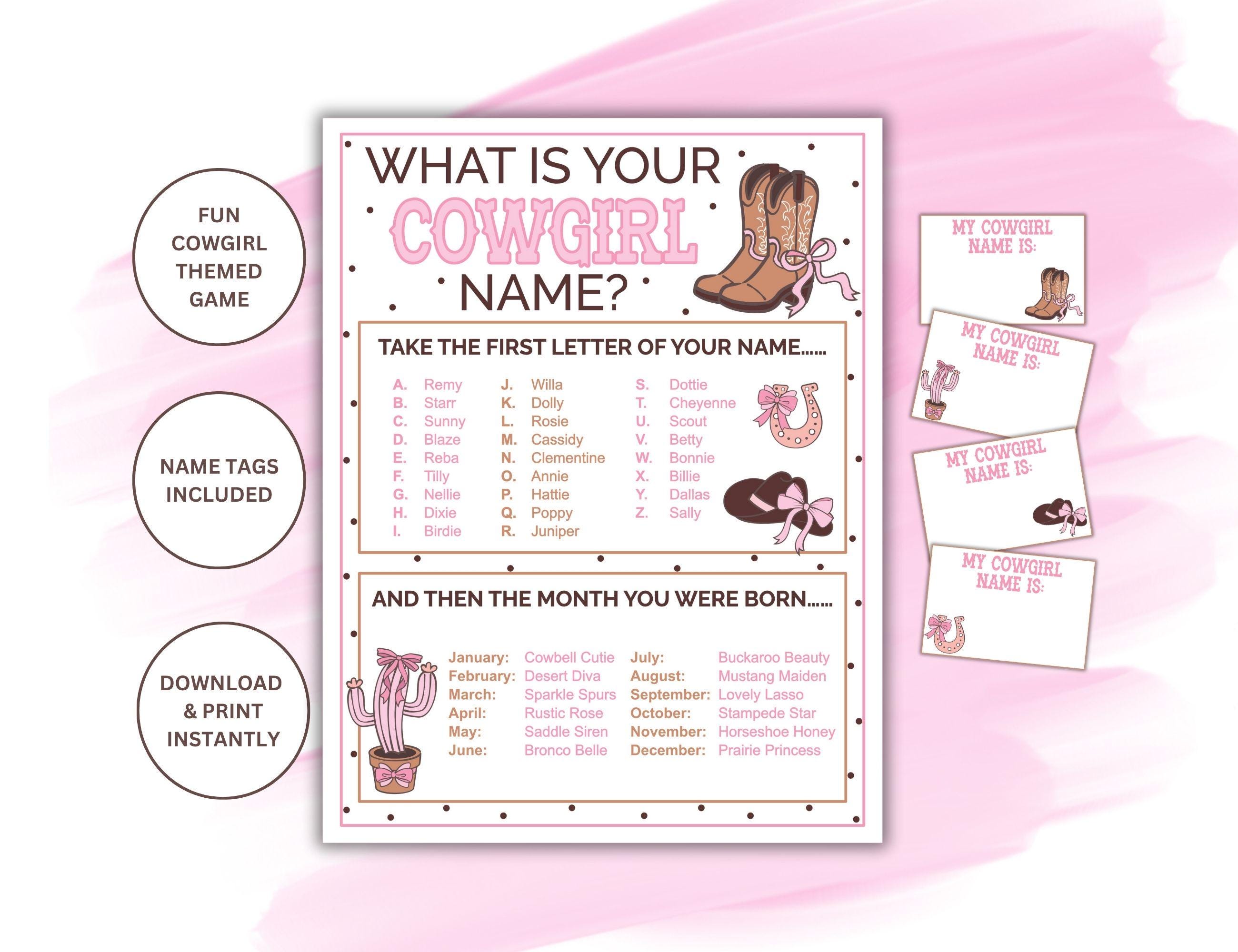 What is Your Cowgirl Name Printable Game With Name Tags | Cowgirl ...