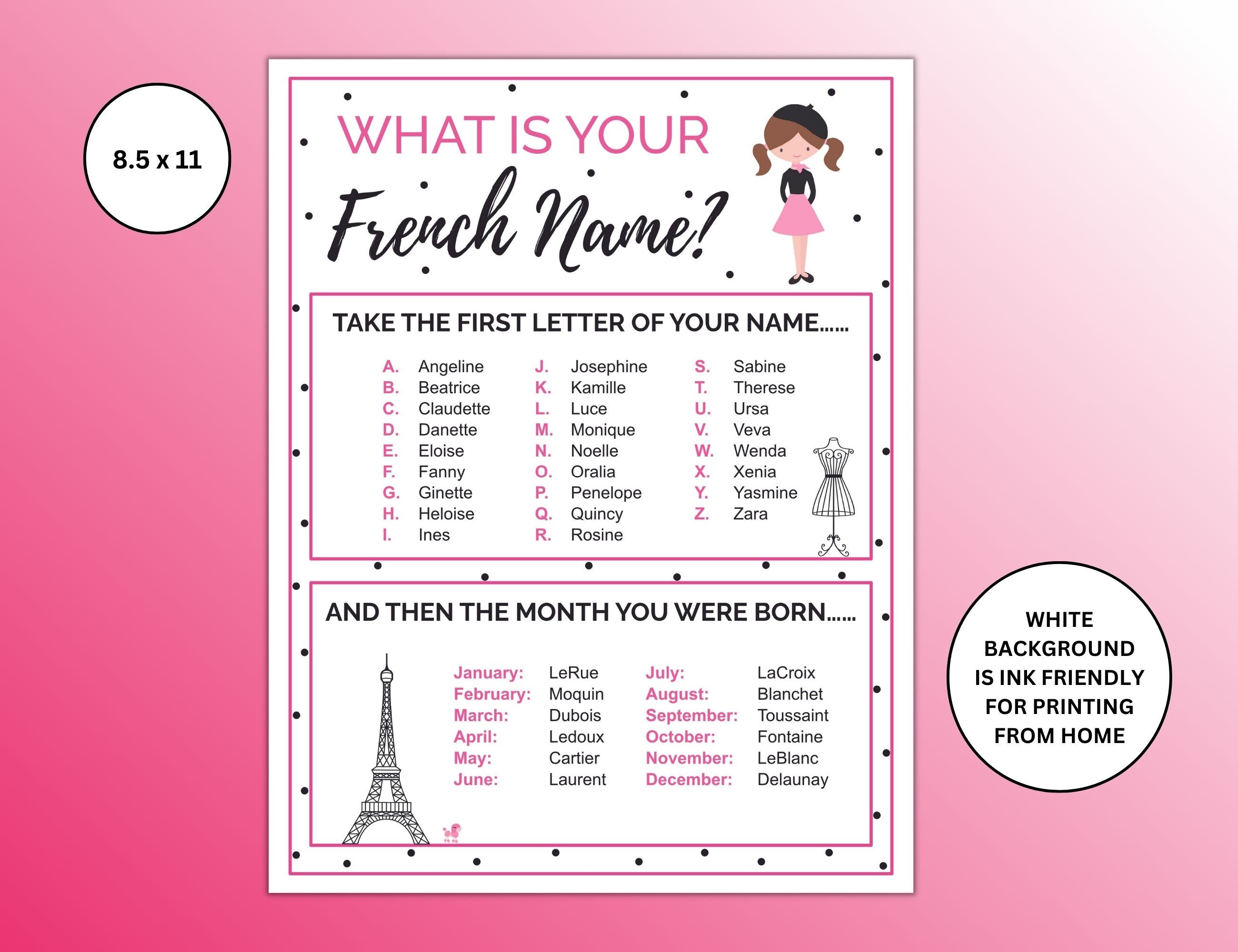 What is Your French Name Printable Game Paris Themed Party -  Australia