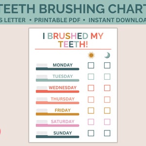 I Brushed My Teeth Printable |  Teeth Brushing Chart | Weekly Brushing Checklist | Teeth Brushing Schedule | Brushing Tracker