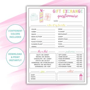 Geschenk Umtausch Fragebogen | Meine Lieblings Dinge Liste | Heimliche Schwester Überblick | Geschenk-Wunschliste | Geschenk Präferenzumfrage