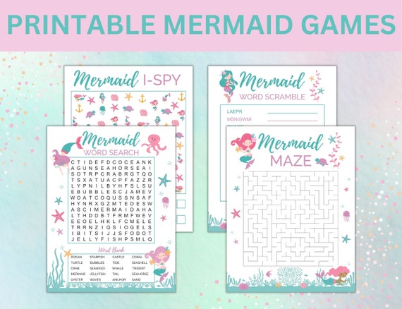 Printable Mermaid Games | Mermaid Activity Set | Mermaid Party Games | Mermaid Games Bundle
