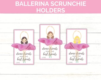 May include: Three printable gift tags featuring ballerina illustrations with pink tutus and the text "dance friends make the best friends love."