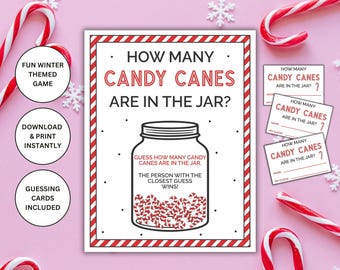 Guess How Many Candy Canes Are in the Jar Printable Sign and Cards | Candy Cane Guessing Game | Guess How Many Candies | Candy Cane Game