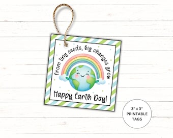 Happy Earth Day Printable Tag | Earth Day Seed Packets Tag | Earth Day Class Treats Gift Tag | Earth Day Party Favors|