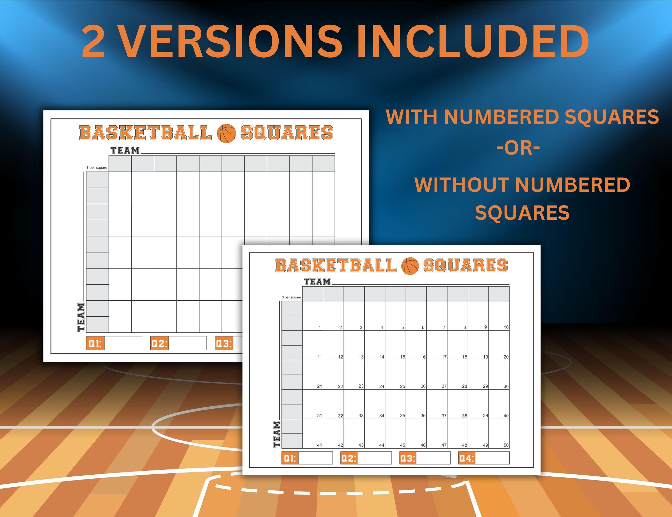Basketball Squares Printable Game Board, 50 Square Basketball Pool, 50 ...