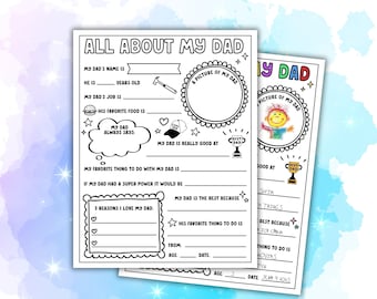 Questionario stampabile fai da te "Tutto su mio papà" / Regalo per papà dai bambini / Biglietto per papà da compilare / Ricordo del papà / Pagine da colorare per papà