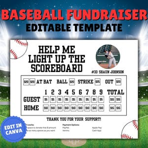 Baseball Fundraiser, Sponsor My Season, Youth Baseball Donation Tracker, Baseball Fundraiser Editable Template, Sports Fundraising Flyer