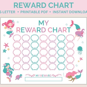 Mermaid Reward Chart Printable| Mermaid Potty Training Chart | Kids Behavior Chart | Sticker Reward Chart | Instant Download